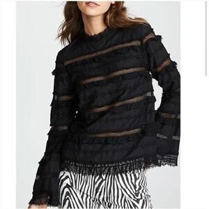 Ulla Johnson Grace Bell Sleeve Blouse in Noir Black Size 2